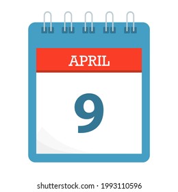 April 9 - Calendar Icon - Calendar template - Business vector illustration. 