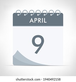9 de abril - Icono del calendario - Ilustración del vector. Calendario gris.