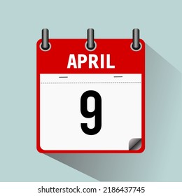 April 9, calendar icon vector illustration, isoleted on light blue background.
