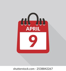 Abril 9 Icono de calendario Ilustración vectorial.