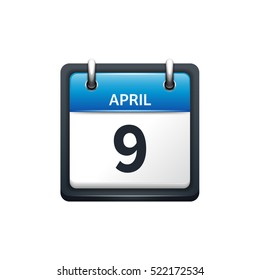 April 9. Calendar icon.Vector illustration,flat style.Month and date..Sunday,Monday,Tuesday,Wednesday,Thursday,Friday,Saturday.Week,weekend,red letter day. 2017,2018 year.Holidays.