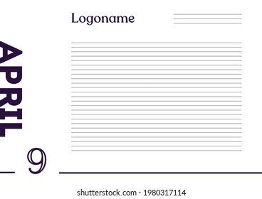 April 9 Calendar on notebook paper background with your logo