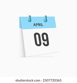 April 9 - calendar and Time planner. Daily Calendar Icon reminder. Vector Illustration.