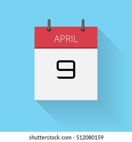 April 9, Daily calendar icon, Date and time, day, month, Holiday, Flat designed Vector Illustration