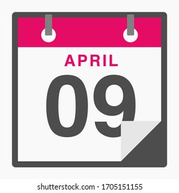April 9th Flat icon calendar isolated on white background. Vector illustration