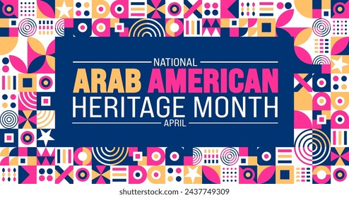 April ist arabisch-amerikanisches Heritage Month Hintergrundvorlage. Urlaubskonzept. Verwenden Sie, um Hintergrund-, Banner-, Plakat-, Karten- und Poster-Design-Vorlage mit Textinschrift und Standardfarbe zu verwenden. Vektor