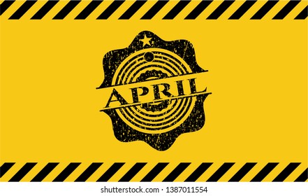 April black grunge emblem, yellow warning sign. Vector Illustration. Detailed.