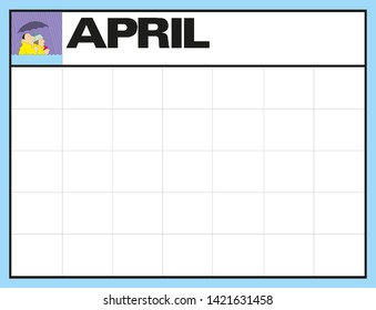 April blank month planning calendar with place for dates and for your notes Vector illustration.