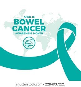 April is Bowel Cancer Awareness Month vector illustration. Teal blue-green awareness cancer ribbon icon vector isolated on a white background. Important day