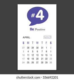 April Calendar 2016 Vector Design Template. Week Starts Sunday. vector illustration