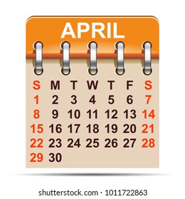 April calendar of 2018 year – stock vector