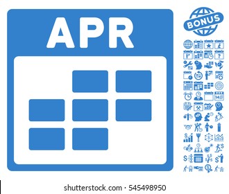 April Calendar Grid icon with bonus calendar and time management clip art. Vector illustration style is flat iconic symbols, cobalt, white background.