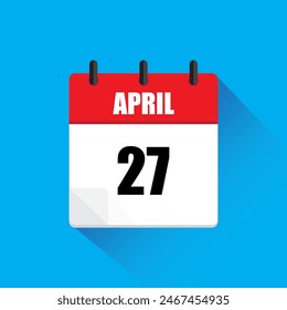 April calendar icon. Date twenty seven. Red and white. Vector design.