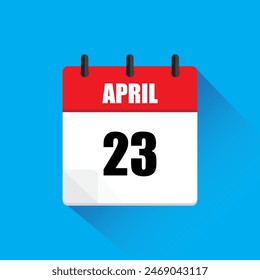 April calendar icon. Date twenty three. Red and white. Vector design.