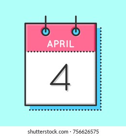 April Calendar Icon. Flat and thin line vector illustration. Spring calendar sheet on light blue background. April 4th. Web master day