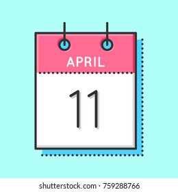 April Calendar Icon. Flat and thin line vector illustration. Spring calendar sheet on light blue background. April 11th