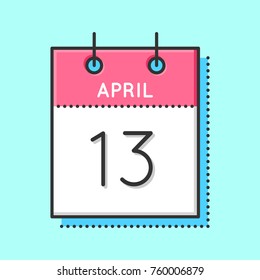 April Calendar Icon. Flat and thin line vector illustration. Spring calendar sheet on light blue background. April 13th. World Rock-n-roll Day