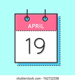 April Calendar Icon. Flat and thin line vector illustration. Spring calendar sheet on light blue background. April 19th. Day of Snowdrop