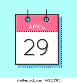 April Calendar Icon. Flat and thin line vector illustration. Spring calendar sheet on light blue background. April 29th
