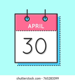April Calendar Icon. Flat and thin line vector illustration. Spring calendar sheet on light blue background. April 30th. International Jazz Day