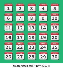 April calendar icons set on april color scheme background