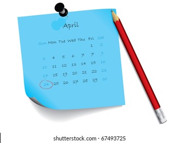 April calendar on notepad