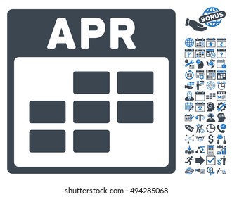 April Calendar Page icon with bonus calendar and time management pictograph collection. Vector illustration style is flat iconic bicolor symbols, smooth blue colors, white background.