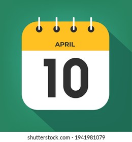 April day 10. Number ten on a white paper with yellow color border on a green background vector.