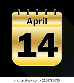 April day 14 Gold - Calendar Icon - Vector Illustration