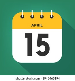 April day 15. Number fifteen on a white paper with yellow color border on a green background vector.