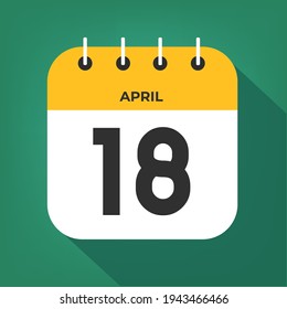 April day 18. Number eighteen on a white paper with yellow color border on a green background vector.