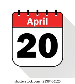 April day 20 red - Calendar Icon - Vector Illustration