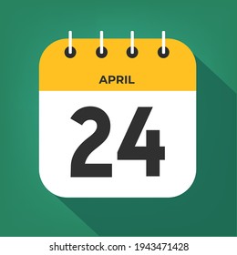 April day 24. Number twenty-four on a white paper with yellow color border on a green background vector.