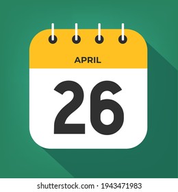 April day 26. Number twenty-six on a white paper with yellow color border on a green background vector.