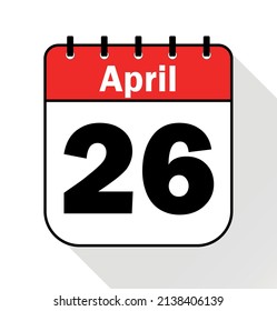April day 26 red - Calendar Icon - Vector Illustration