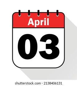 Día 3 de abril rojo - Icono del calendario - Ilustración del vector