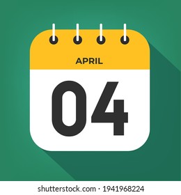 April day 4. Number four on a white paper with yellow color border on a green background vector.