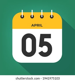 April day 5. Number five on a white paper with yellow color border on a green background vector.
