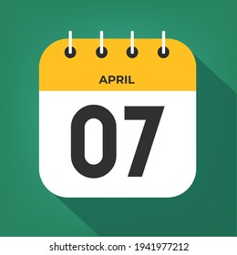 April day 7. Number seven on a white paper with yellow color border on a green background vector.