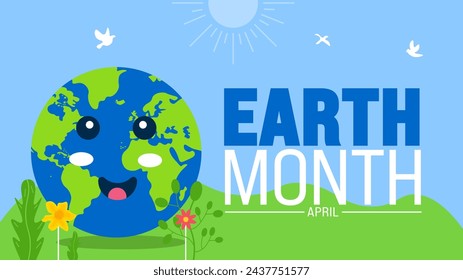 April ist Earth Month Hintergrundvorlage. Urlaubskonzept. Verwenden Sie, um Hintergrund-, Banner-, Plakat-, Karten- und Poster-Design-Vorlage mit Textbeschriftung und Standardfarbe. Vektor-Illustration.