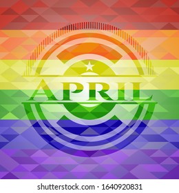 April emblem on mosaic background with the colors of the LGBT flag