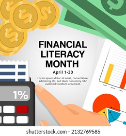 April Is Financial Literacy Month Background Design With A Busy Accounting Table