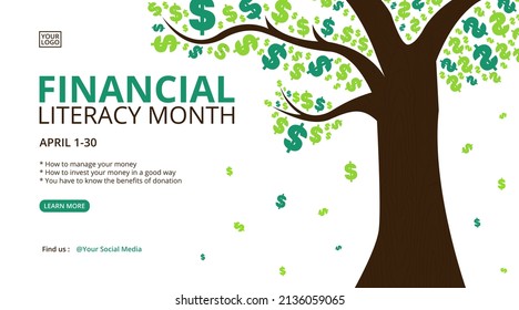 April Is Financial Literacy Month Background Design With A Profit Tree Illustration