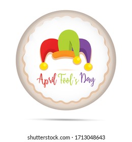April fool day button with a harlequin hat - Vector