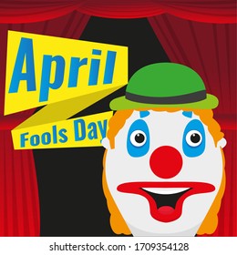 April fool day card with a crazy clown - Vector
