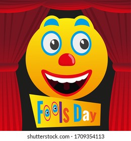 April fool day card with a happy emoji - Vector