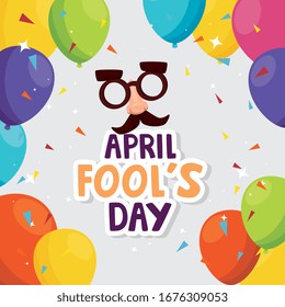 april fool day with crazy mask and icons vector illustration design