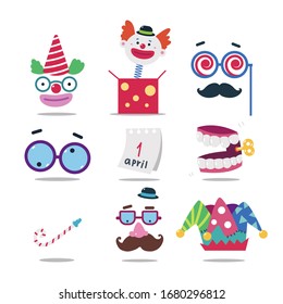 April fool day funny elements vector cartoon set isolated on a white background.