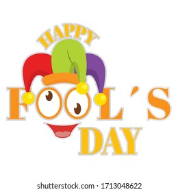April fool day poster with a crazy face and harlequin hat - Vector