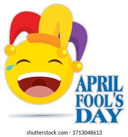 April fool day poster with a happy emoji - Vector